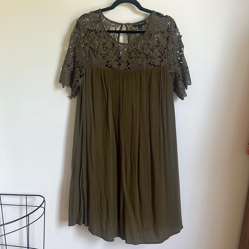 Lane Bryant size 14 crochet dress green knee-length summer dress
